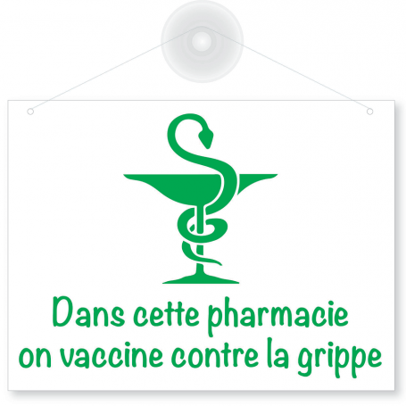 Panneau PVC blanc « On vaccine contre la grippe » 20x15 cm